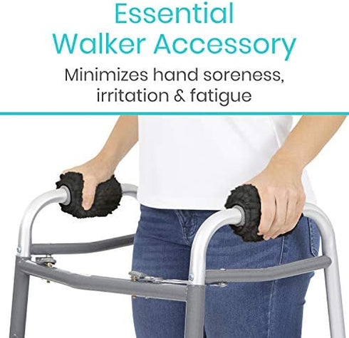 Vive Sheepskin Walker Grips 2-Pack - Hand Pad Accessories for Folding Rollator, Crutches - Soft Cushion Handle Cover for Adult, Handicap, Seniors - Medical Handlebar Foam Padding for Disability